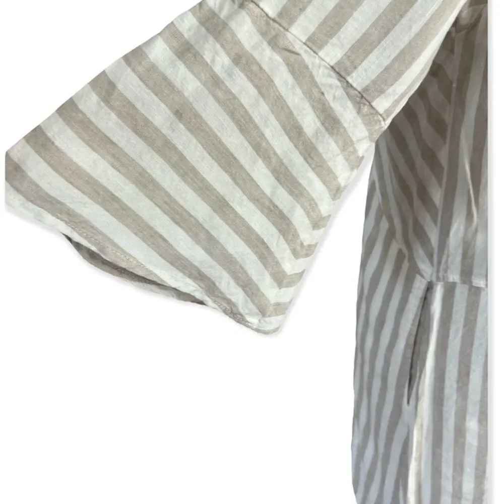 Free People Tan and White Stripe Folk Town Linen Blend Mini Dress Size S